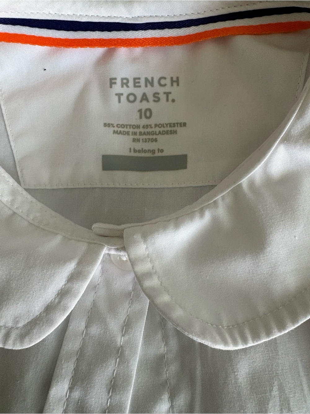 French Toast White Girls Peter Pan Collar Button-Down Shirt with Trim